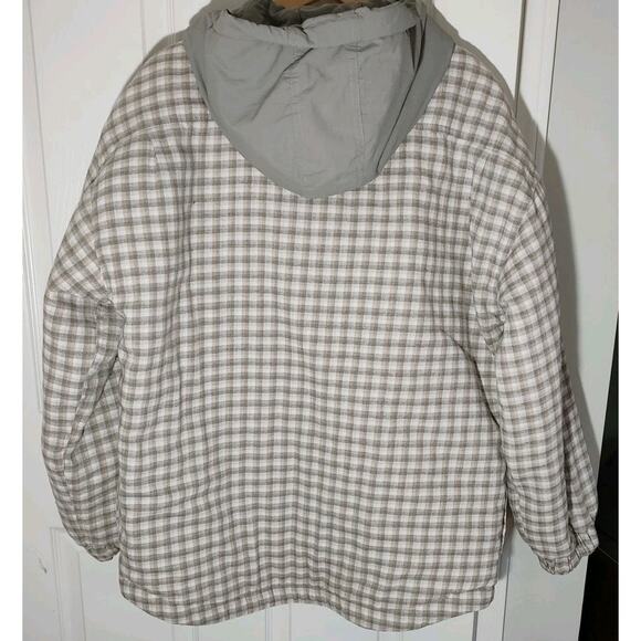 RARE Mens Pacsun Playboy Jacket Plaid Khaki Hood Quilt Lined Runs Big - Med/Larg - Picture 6 of 7
